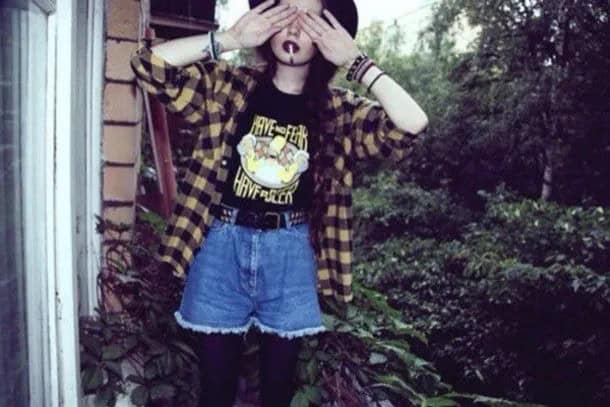 Pale Yellow and Black Plaid Shirt with Denim Mini Flowy Shorts