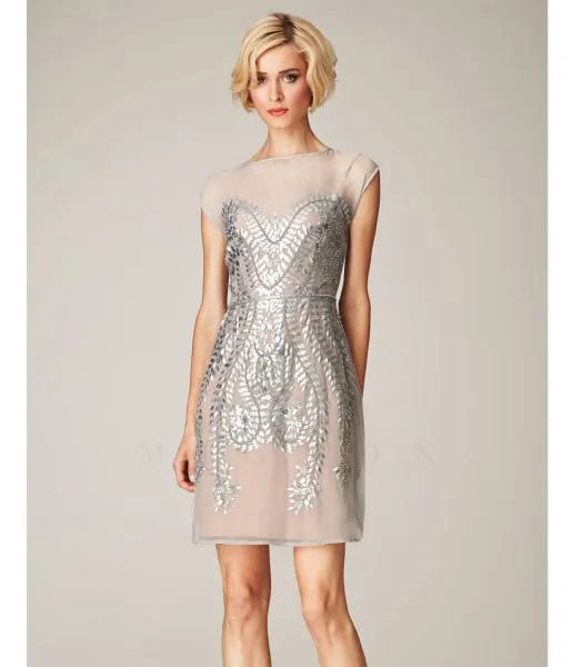 Silver Chiffon and Sequin Mini Gatsby Dress