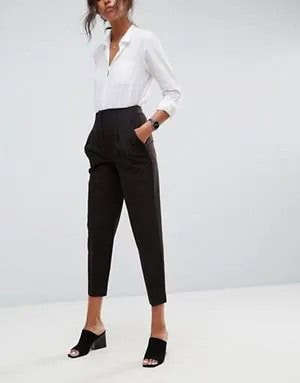 White Button Up Shirt with Black High Rise Cropped Chinos