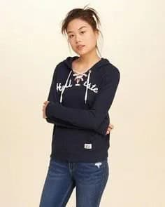 Black Lace Up Neckline Graphic Hoodie with Dark Blue Skinny Jeans