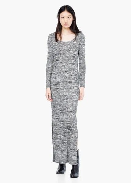 Grey Maxi Shift Knit Sweater Dress with Boots