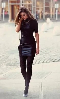 Black Short Sleeve Mini Bodycon Faux Leather Dress with Leggings