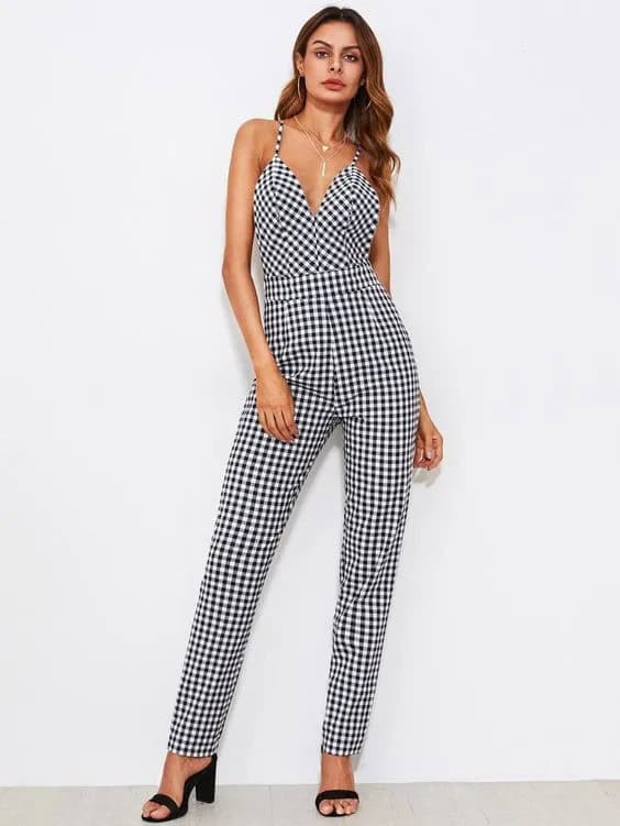 Backless Gingham Jumpsuit