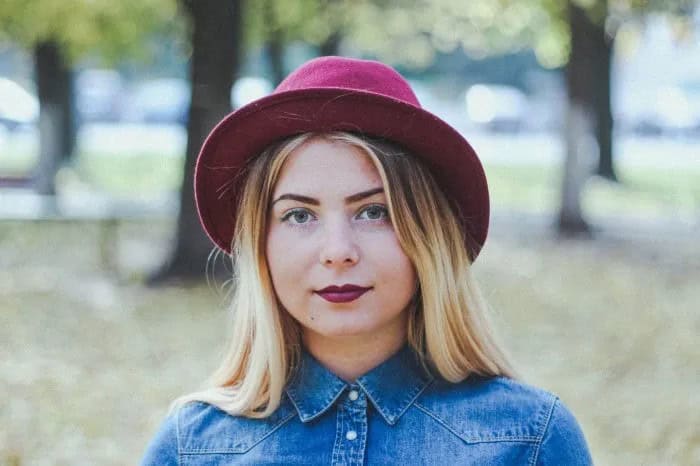 Grey Bush Hat with Blue Denim Button Up Shirt