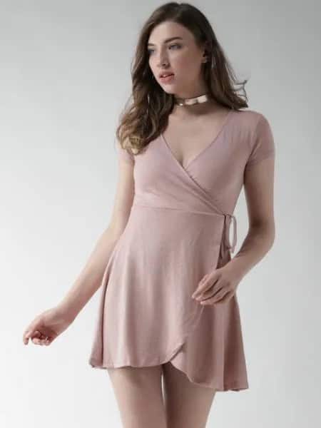 Mini Pink Dress with Silver Choker Necklace