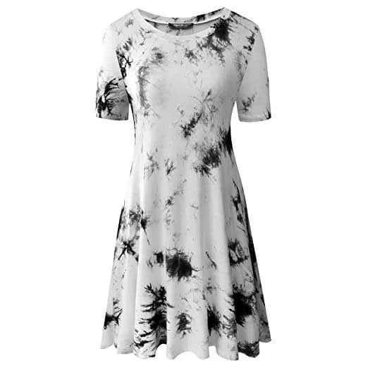 White and Black Tie Dye T Shirt Mini Skater Dress