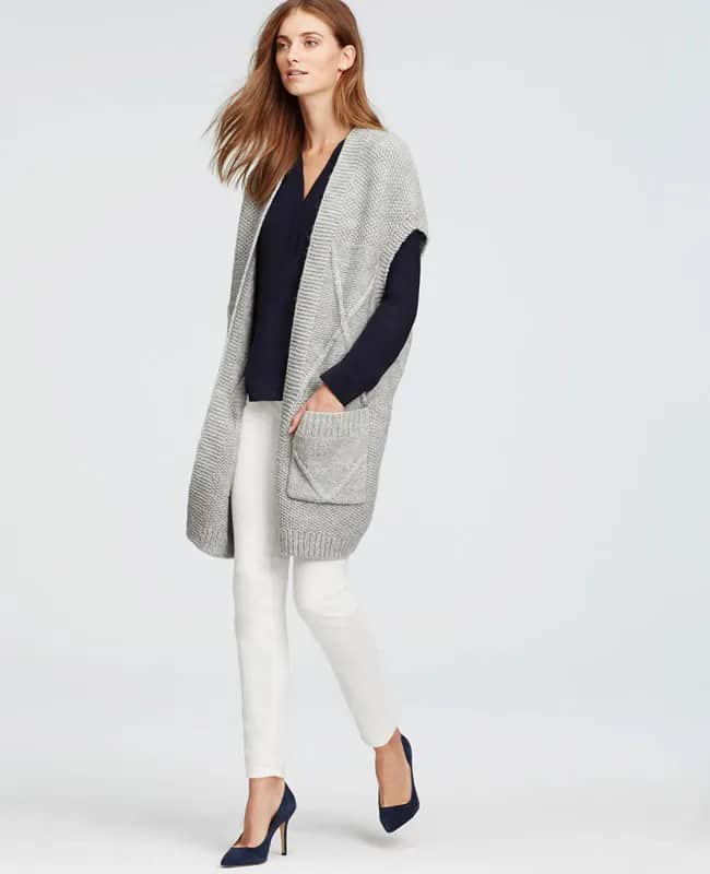 Drop Shoulder Long Sleeveless Cardigan