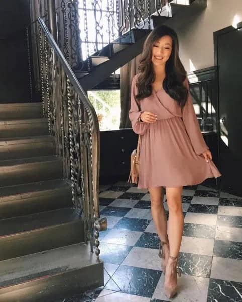 Pink Wrap Blouson Skater Dress