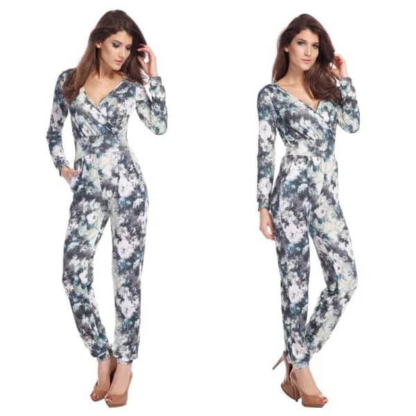 Grey and White Floral Jumpsuit