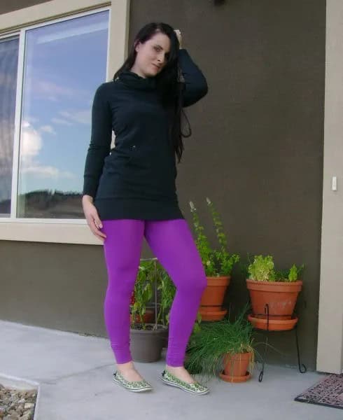 Black Hoodie Dress with Purple Leggings