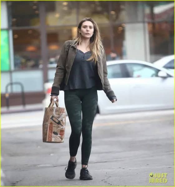 Grey Suede Jacket with V Neck Pullover & Black Camo Leggings