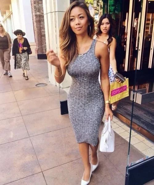 Grey Form Fitting Midi Tank Ribbed Dress