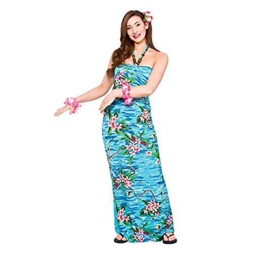 Blue Halter Neck Maxi Hawaiian Style Tube Dress