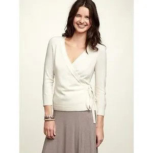 White Ballet Wrap Sweater with Grey A Line Skirt