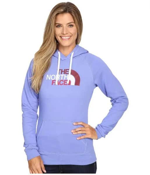 Sky Blue Pullover North Face Hoodie with Dark Skinny Jeans