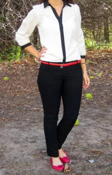 White and Black Shirt with Chinos & Narrow Belt