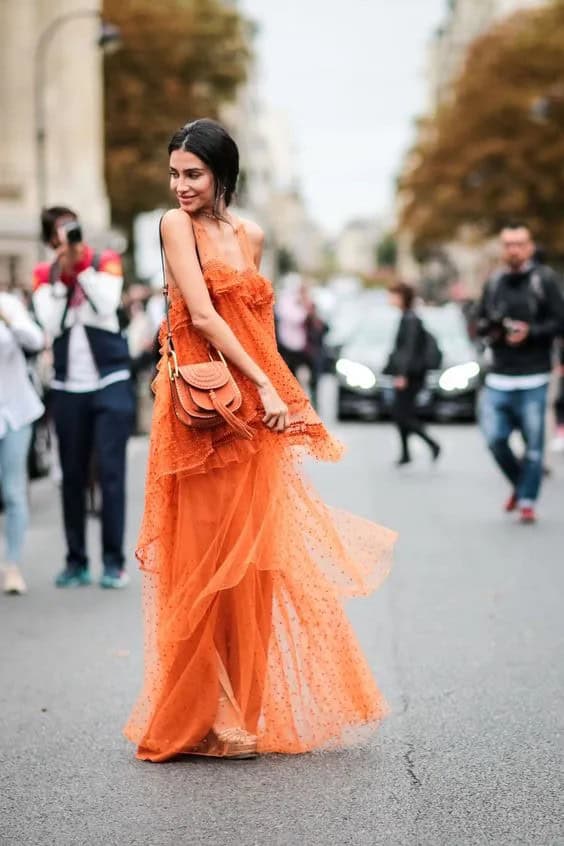 Orange, Yellow and Red Ruffle Maxi Dress