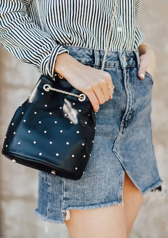 Denim Skirt and Striped Button-Down