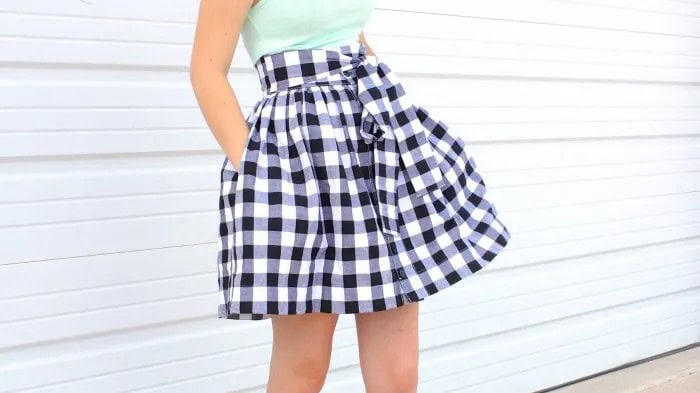 Fitted Halter Top with Black and White Checker Mini Skater Skirt