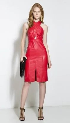 Red Criss Cross Front Leather Dress