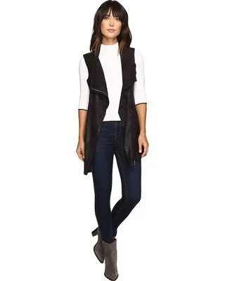 Black Longline Denim Vest with Mock Neck Sweater