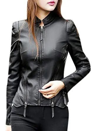 Black Slim Fit Punk Leather Jacket with Matching Skinny Jeans