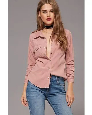 Pink Corduroy Button Up Shirt with Choker