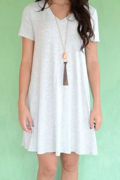 White T Shirt Dress with Boho Style Necklace