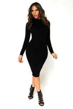 Mock Neck Midi Bodycon Dress with Open Toe Cutout Ankle Boots