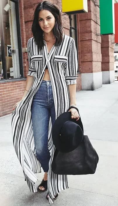 Striped Maxi Shirt Dress with Crop Top