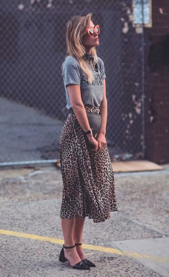 Midi Leopard Print Skirt