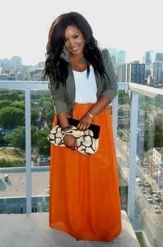 Maxi Skirt with Grey Cuffed Blazer