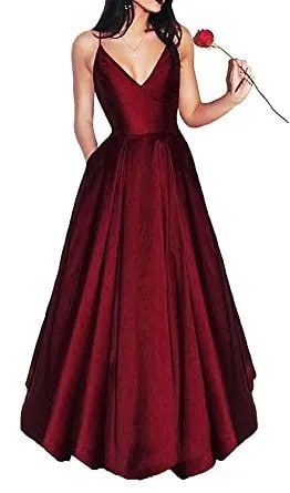 Burgundy V Neck Fit and Flare Maxi Dress