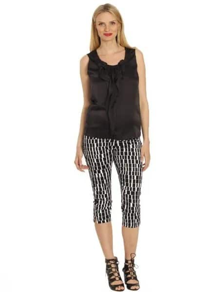 Black Tank Top with Printed Knee Length Skinny Pants