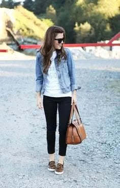 Blue Denim Jacket with White Graphic T Shirt & Cropped Jeans