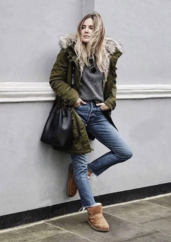 Fur Lined Boots + Green Parka