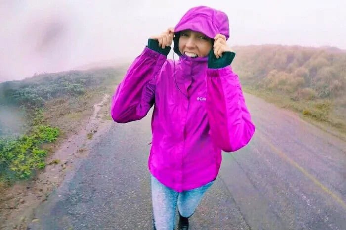 Hot Pink Hiking Jacket with Light Blue Washed Skinny Jeans