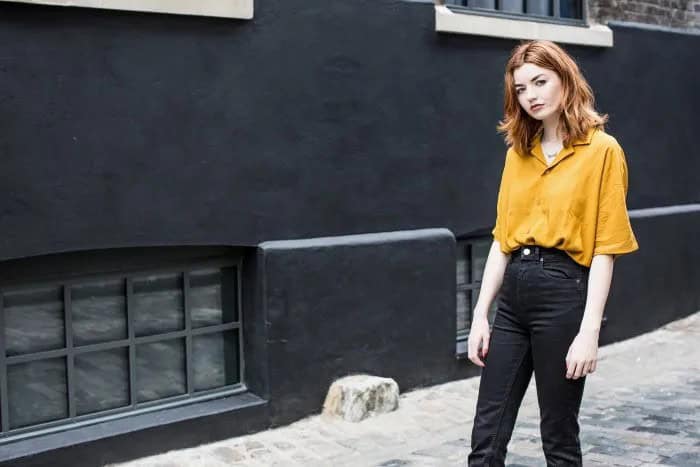 Mustard Color Wide Half Sleeve Shirt with Black High Rise Jeans