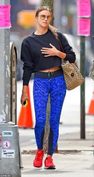 Black Cropped Sweatshirt with Royal Blue Patterned Leggings