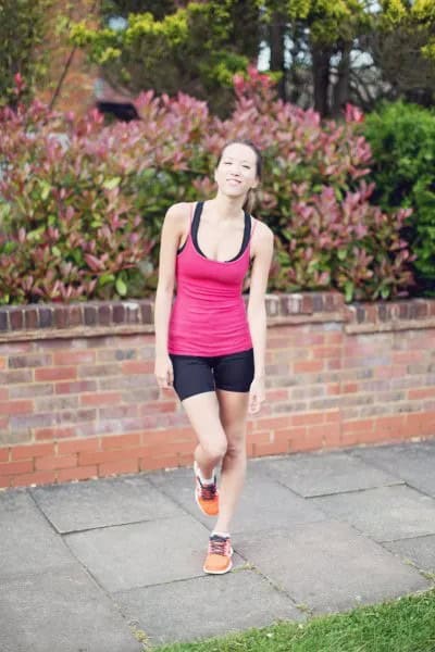 Pink Form Fitting Sports Vest Top with Black Jogger Shorts