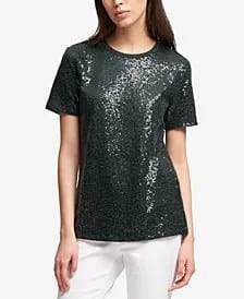 Grey Sequin T Shirt with White Slim Fit Jeans