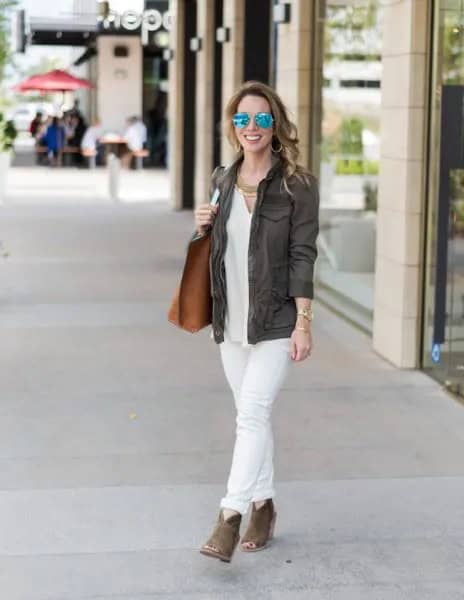 Grey Blazer with White Blouse & Cuffed Jeans