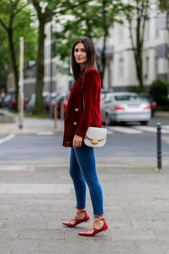 Red Blazer and Red Lace Up Flats