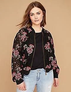 Black Floral Printed Sports Jacket with Light Blue Boyfriend Jeans