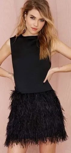 Sleeveless Shift Mini Feather Dress