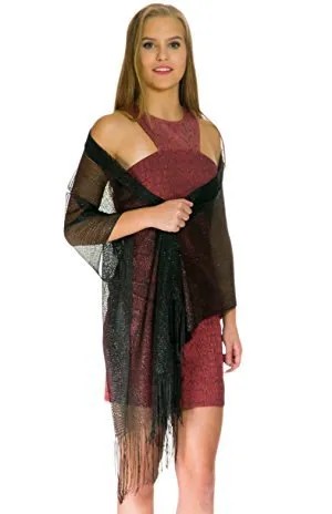 Black Sheer Shawl with Grey Halter Neck Mini Dress