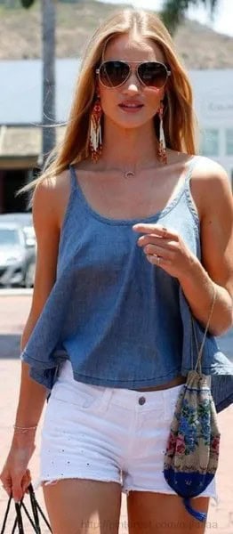 Chambray Tank Top with White Mini Denim Shorts