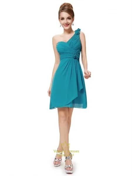 Teal One Shoulder Bridesmaid Wrap Dress