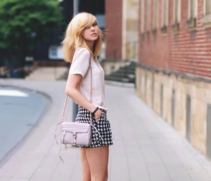 White Chiffon T Shirt with Checkered Mini Shorts