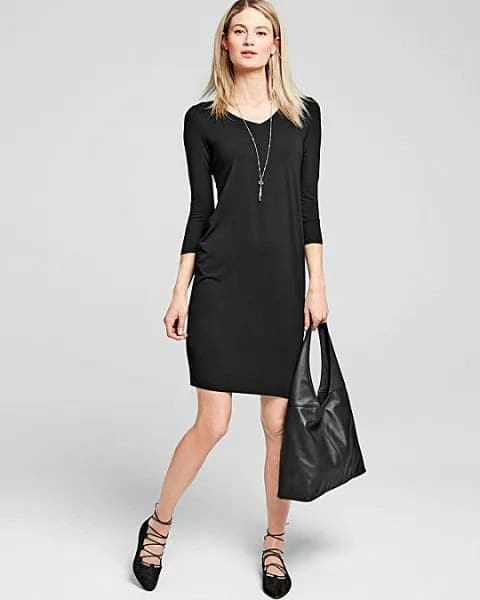 Black Sheath Dress with Strappy Heels